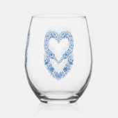 Blauw Hart Lijst Drinkware Set Wijnglas Zonder Voet (Achterkant)