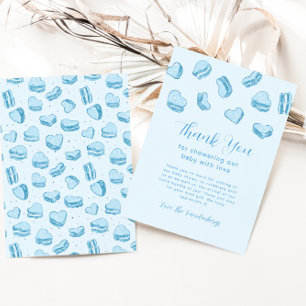 Blauw Hart Macaron Jongen Baby shower Bedankkaart