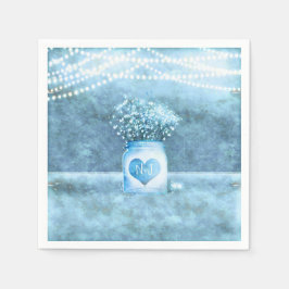 Blauw Hart Mason Jar & Baby's Breath Bruiloft Servet