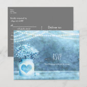 Blauw Hart Mason Jar & Baby's Breath Trouw-RSVP Uitnodiging Briefkaart (Voorkant / Achterkant)