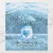 Blauw Hart Mason Jar & Baby's Breath Wijn Labels Wijn Etiket (Enkel label)