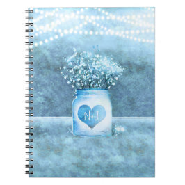 Blauw Hart Mason Pot & Baby's Breath Rustic Notitieboek