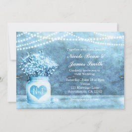 Blauw Hart Mason Pot & Baby's Breath Uitnodiging