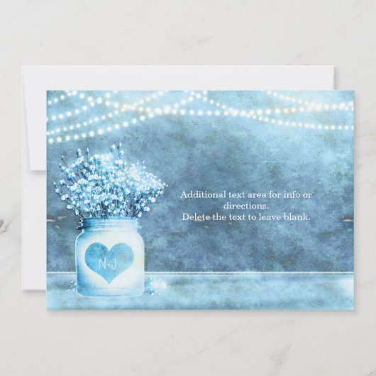 Blauw Hart Mason Pot & Baby's Breath Uitnodiging (Achterkant)