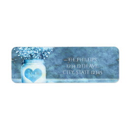 Blauw Hart Mason Pot & Baby's Breath Uitnodiging Etiket