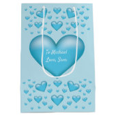 Blauw hart met aangepaste tekst medium cadeauzakje (Achterkant)