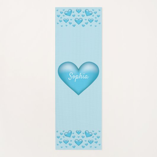 Blauw hart met aangepaste tekst yogamat (Voorkant)