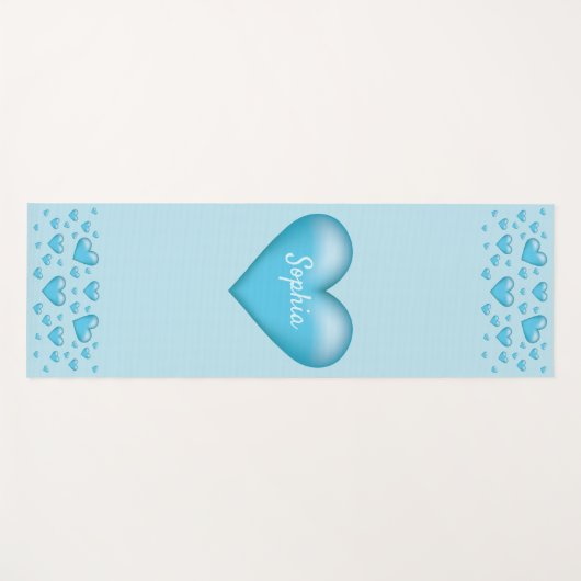 Blauw hart met aangepaste tekst yogamat (Voorkant (horizontaal))