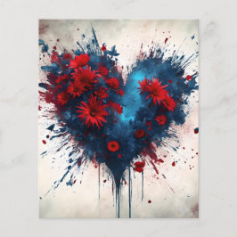 Blauw hart met rode bloemen