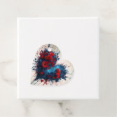 Blauw hart met rode bloemen bedankjes labels (In situ)