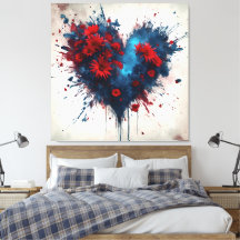 Blauw hart met rode bloemen
