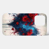 Blauw hart met rode bloemen Case-Mate iPhone case (Achterkant (horizontaal))