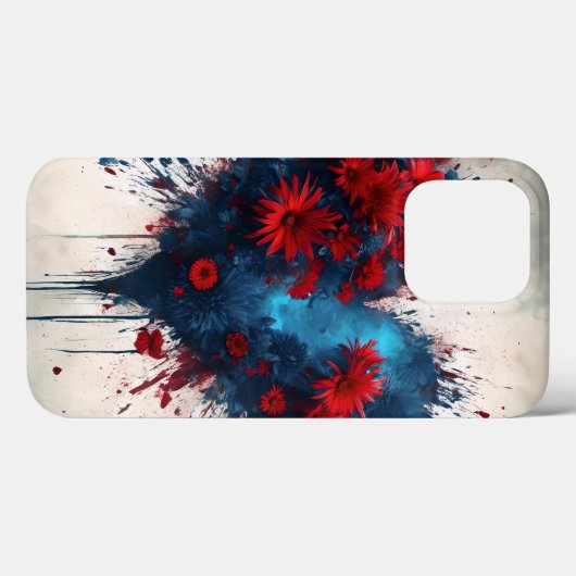Blauw hart met rode bloemen Case-Mate iPhone case (Achterkant (horizontaal))