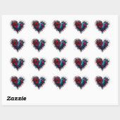 Blauw hart met rode bloemen hart sticker (Vel)