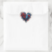 Blauw hart met rode bloemen hart sticker (Tas)