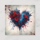 Blauw hart met rode bloemen informatiekaartje (Voorkant)