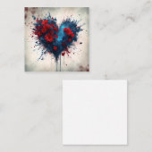 Blauw hart met rode bloemen informatiekaartje (Voorkant / Achterkant)