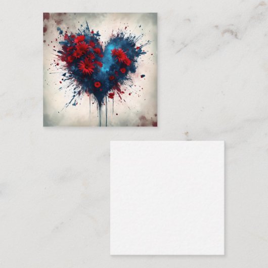 Blauw hart met rode bloemen informatiekaartje (Voorkant / Achterkant)