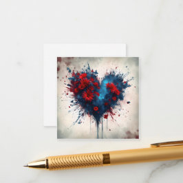 Blauw hart met rode bloemen informatiekaartje