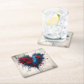 Blauw hart met rode bloemen kartonnen onderzetters (Insitu)