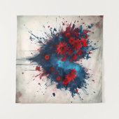 Blauw hart met rode bloemen wandkleed (Voorkant (horizontaal))