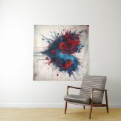 Blauw hart met rode bloemen wandkleed (In Situ (horizontaal))