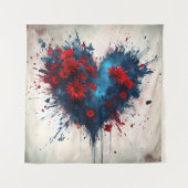 Blauw hart met rode bloemen wandkleed (Voorkant)