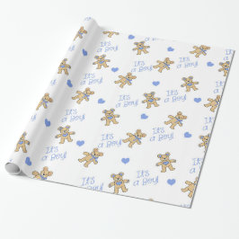 Blauw hart met Teddy Bears Cadeaupapier