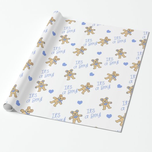 Blauw hart met Teddy Bears Cadeaupapier (Uitgerold)