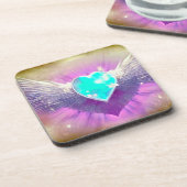 Blauw hart met vleugels bier onderzetter (Linkerzijde)