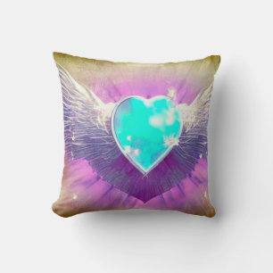 Blauw hart met vleugels kussen
