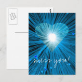Blauw hart 'mis je' briefkaart (Voorkant / Achterkant)