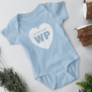 Blauw Hart Monogram Jongens Babyblauw Outfit Op Ma Romper