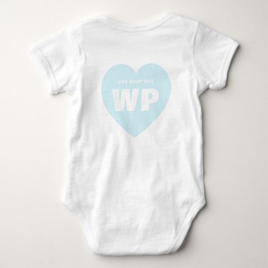 Blauw Hart Monogram Pasgeboren Outfit Custom Romper (Achterkant)