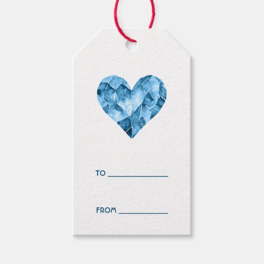 Blauw hart 'naar' 'van' tekst cadeaulabel (Voorkant)