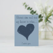 Blauw hart op blauw - Ik mis je Briefkaart (Staand voorkant)