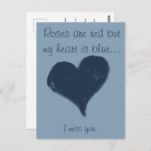 Blauw hart op blauw - Ik mis je Briefkaart (Voorkant / Achterkant)