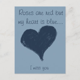 Blauw hart op blauw - Ik mis je Briefkaart