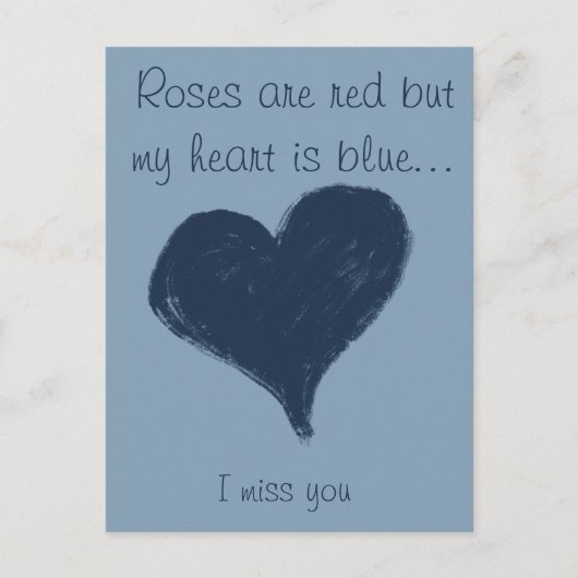 Blauw hart op blauw - Ik mis je Briefkaart (Voorkant)