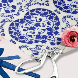 Blauw hart op keramiek - 6 tegel - Ontkoppelde amb Tissuepapier