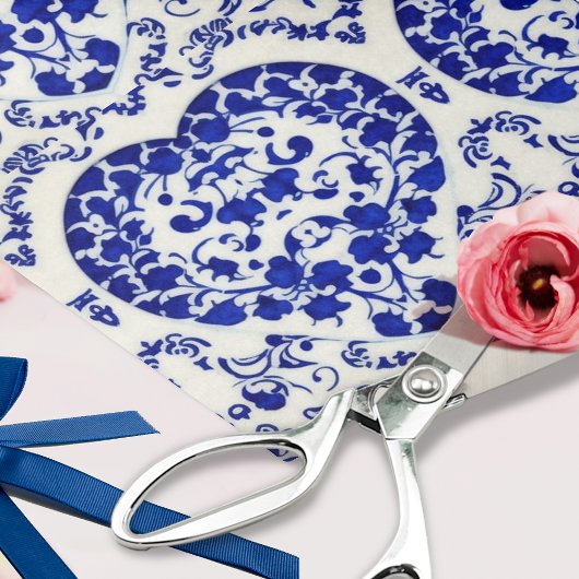 Blauw hart op keramiek - 6 tegel - Ontkoppelde amb Tissuepapier