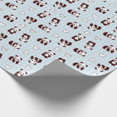 Blauw hart panda beer met patroon inpakpapier (Hoek)