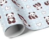Blauw hart panda beer met patroon inpakpapier (Rol Hoek)