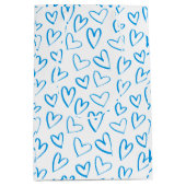 Blauw Hart Patroon Midden Geschenkzak Medium Cadeauzakje (Voorkant)