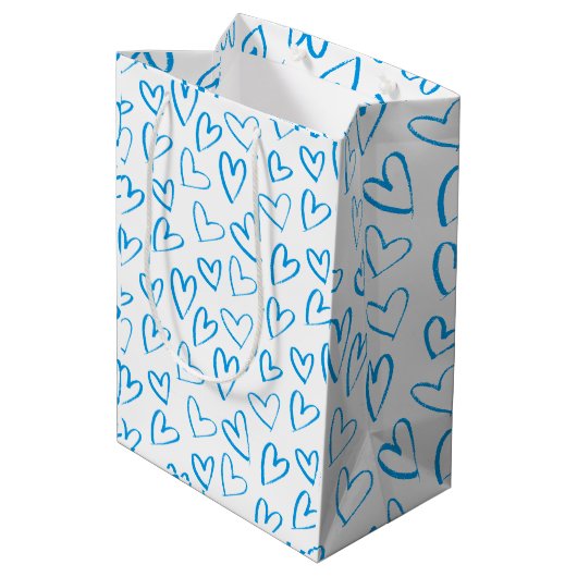 Blauw Hart Patroon Midden Geschenkzak Medium Cadeauzakje (Achterkant Gekanteld)