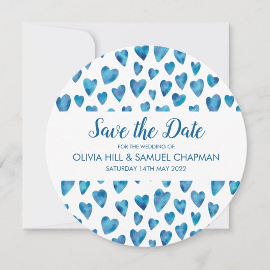 Blauw Hart Save the Date Kaart (Voorkant)