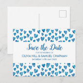 Blauw Hart Save the Date Kaart (Voorkant / Achterkant)