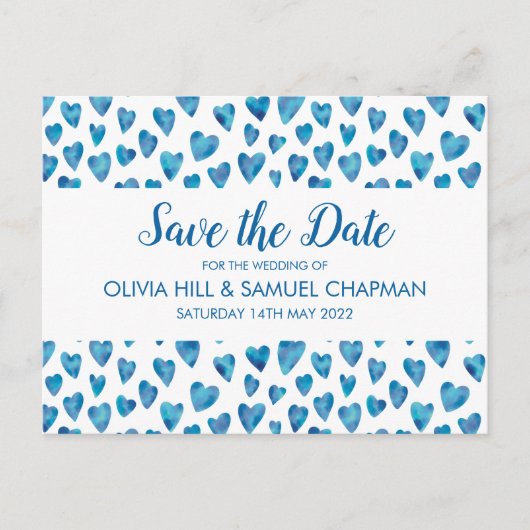 Blauw Hart Save the Date Kaart (Voorkant)