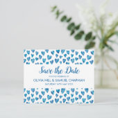 Blauw Hart Save the Date Kaart (Staand voorkant)