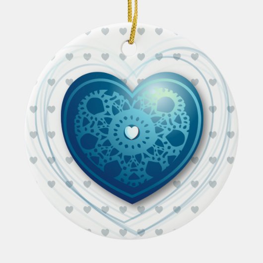 Blauw hart, sierlijk keramisch ornament (Voorkant)
